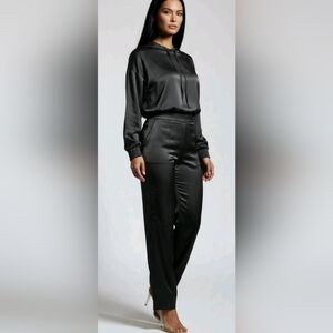 Express  Black Satin Pants & Hoodie Set Loungewear Track Suit Style Size L